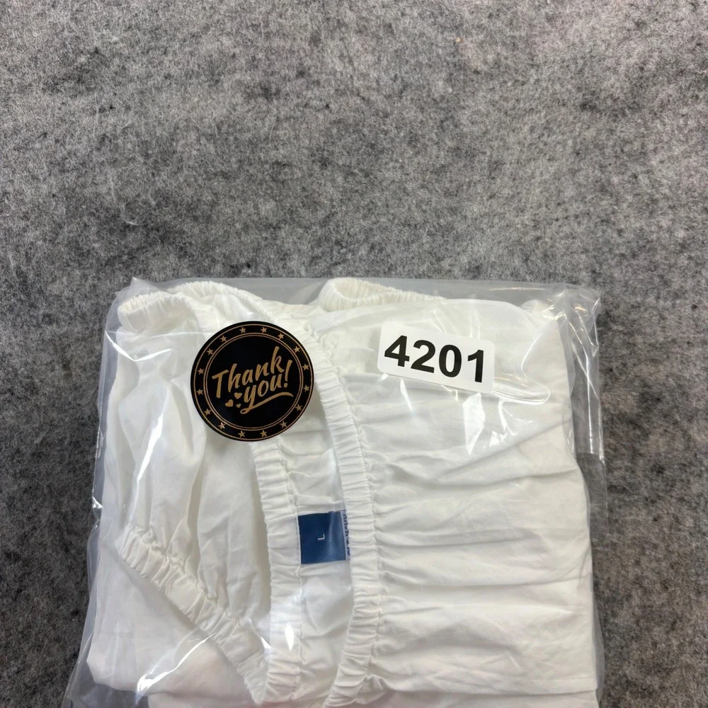 Old Navy Women's White Puff Sleeve Peplum Blouse Cut-Out Back Top Large